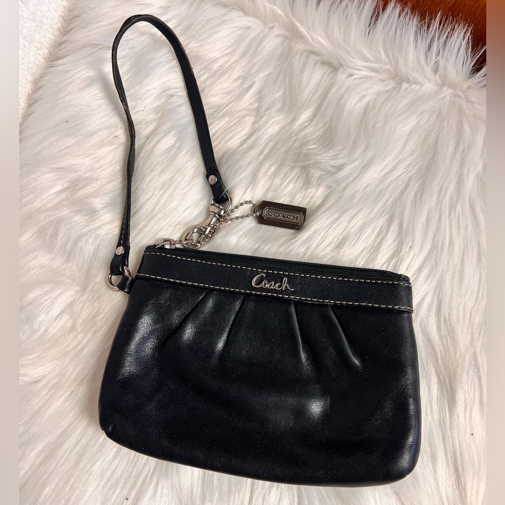 Coach Black Leather Pleated Wristlet